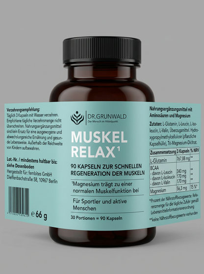DR.GRUNWALD Muskel Relax, Aminosäuren + Magnesium, 90 Kapseln vegan